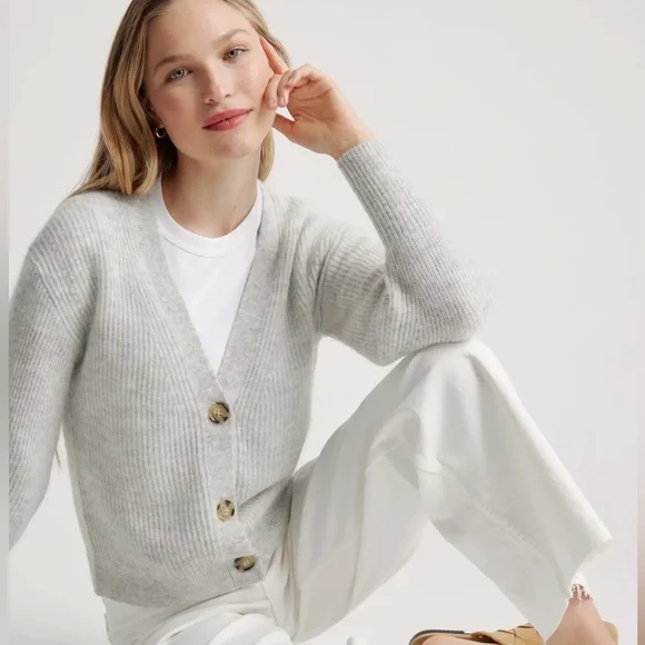 Quince Baby Alpaca -Wool Cropped Cardigan Light Grey Sz S - Picture 2 of 8